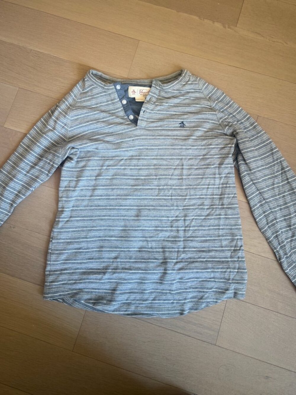 MEN'S PENGUIN STRIPED HENLEY LONG SLEEVE TEE